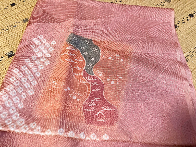帯揚げピンク柄有