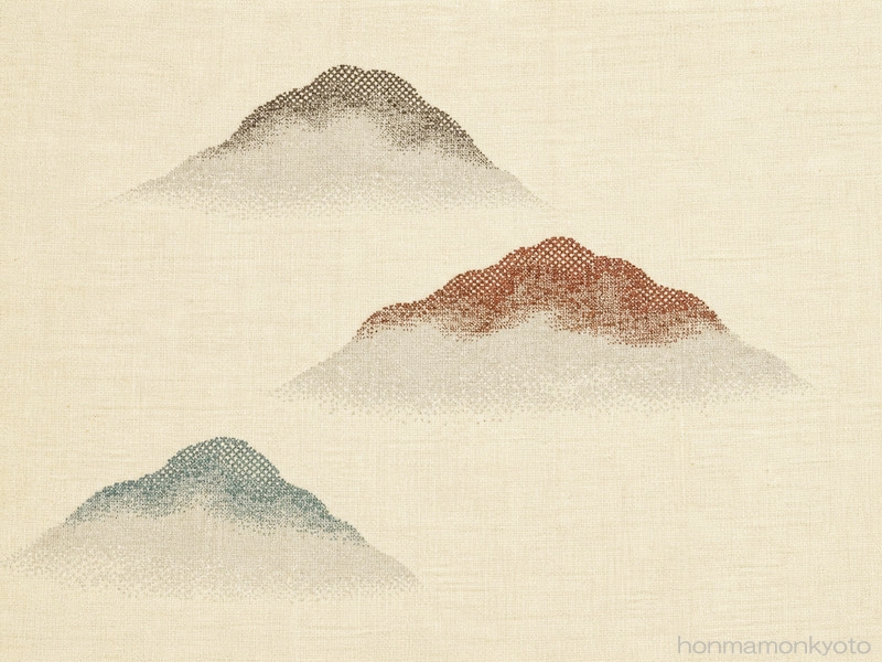 帯の柄　単衣麻　遠山
